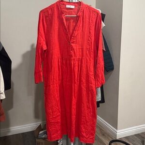 WHYC Milano 100% Linen Red Tunic Dress – Size 42 (US 8-10)